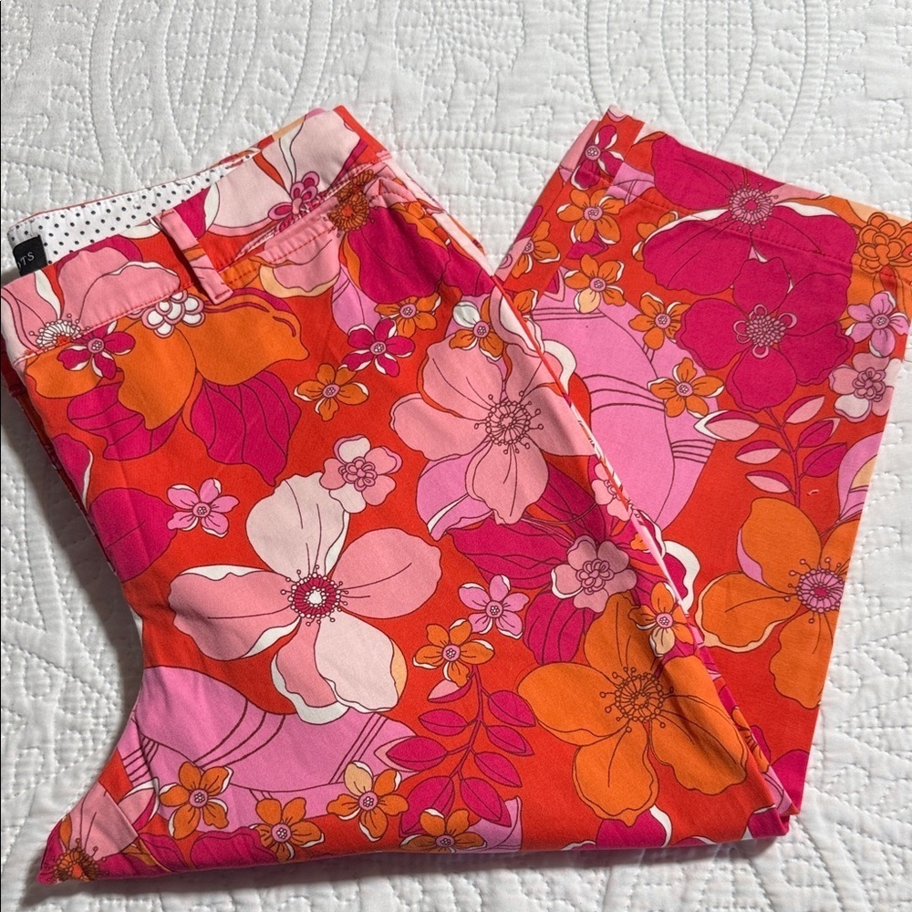 NWT Talbots Perfect Crop Pants 8P Pink Orange Floral